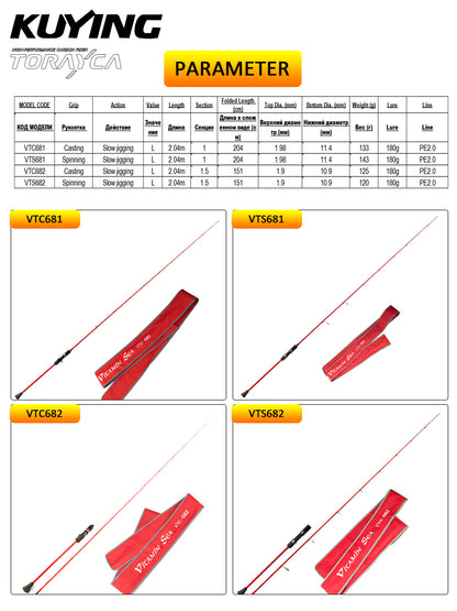 KUYING VITAMIN SEA 6'8" 2.04m Slow Jigging Fishing Rod 1.5 Sections Spinning Casting FUJI Parts Power X Carbon 180g Lure