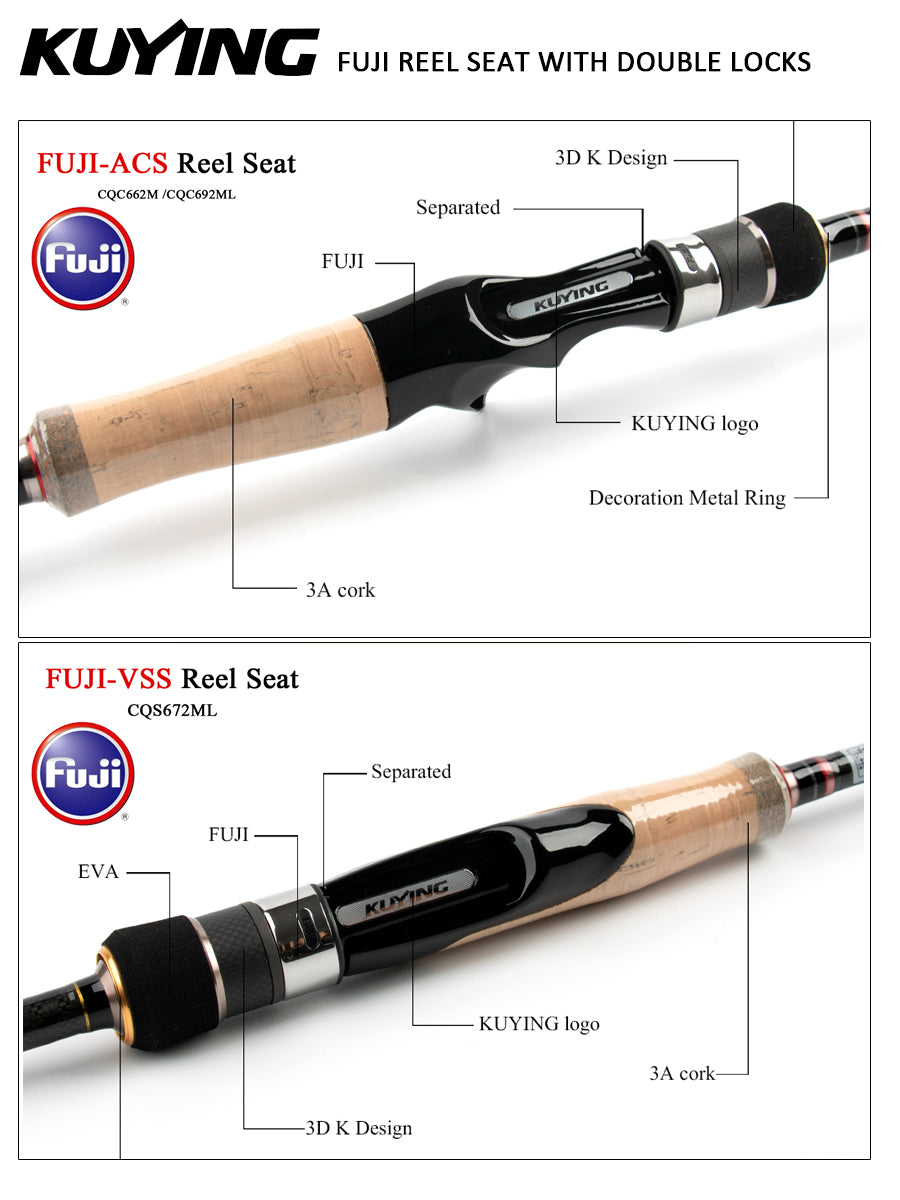 KUYING CONQUEROR Bass Master Fishing Rod Competation Level Spinning Casting 2 Sections 6'6" 6'7" 6'9" M ML FUJI Carbon Fast Lure