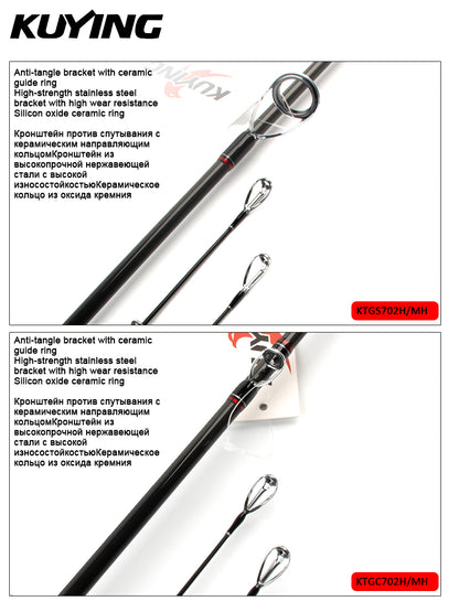 KUYING TOURNAMENT GRADE 7' Double Tips M MH Fishing Lure Rod Snake Head Fish Casting Spinning Carbon FUJI Medium Fast