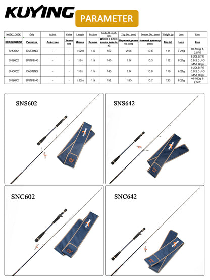 KUYING SNIPER Slow Light Jigging Fishing Lure Rod Spinning Casting Carbon 6' 6'4" 1.5 Sections Sea Salt Water Boat Fish