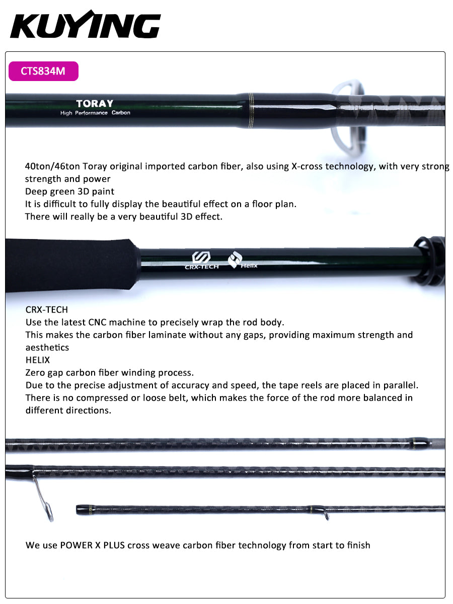 KUYING CULTER GAME Mini 4 Sections 8'3" 2.53m M Pocket Travel Spinning Casting FUJI A Ring Carbon Fishing Rod Cane Pole Medium