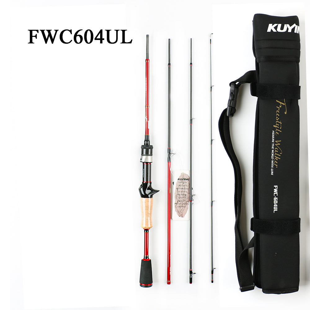 KUYING FREESTYLE WALKER 4 Sections 6‘ 6’9“ 7‘ Lure Fishing Rod Mini Pocket Travel Pole Spinning Casting FUJI Carbon UL M L H