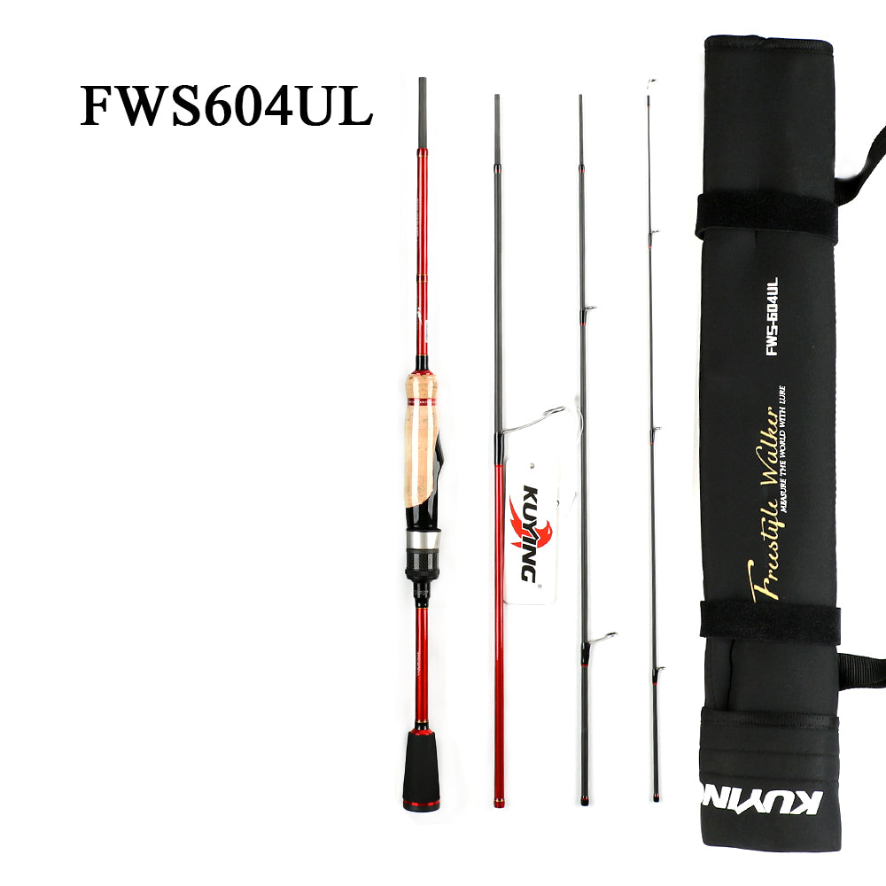 KUYING FREESTYLE WALKER 4 Sections 6‘ 6’9“ 7‘ Lure Fishing Rod Mini Pocket Travel Pole Spinning Casting FUJI Carbon UL M L H