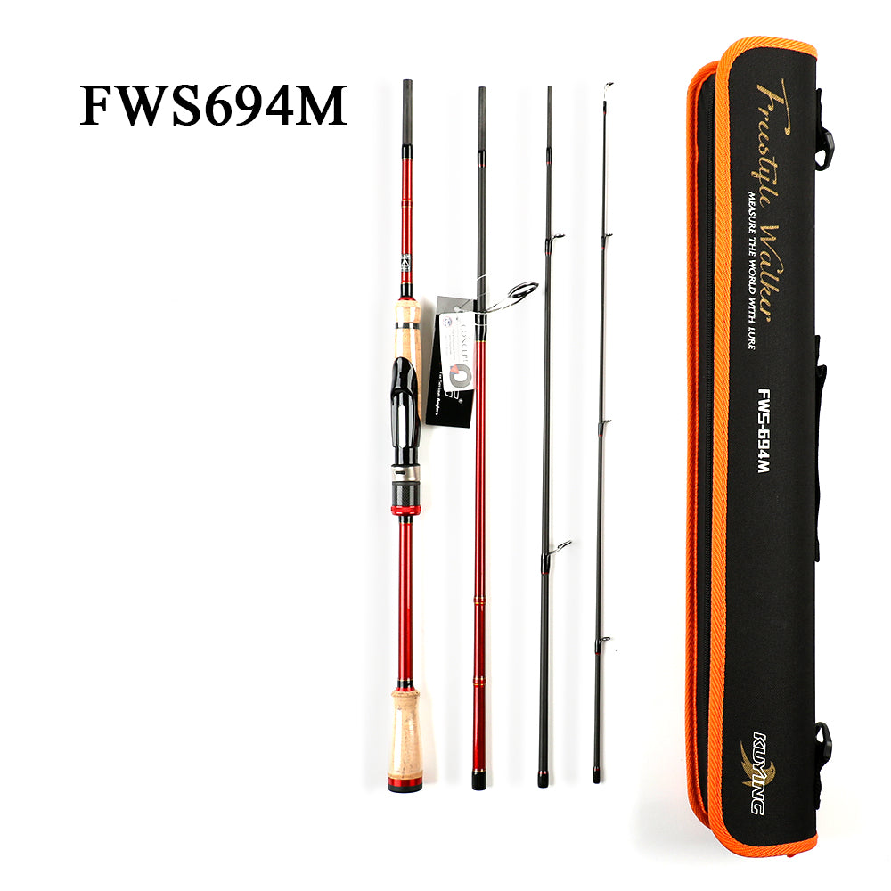 KUYING FREESTYLE WALKER 4 Sections 6‘ 6’9“ 7‘ Lure Fishing Rod Mini Pocket Travel Pole Spinning Casting FUJI Carbon UL M L H