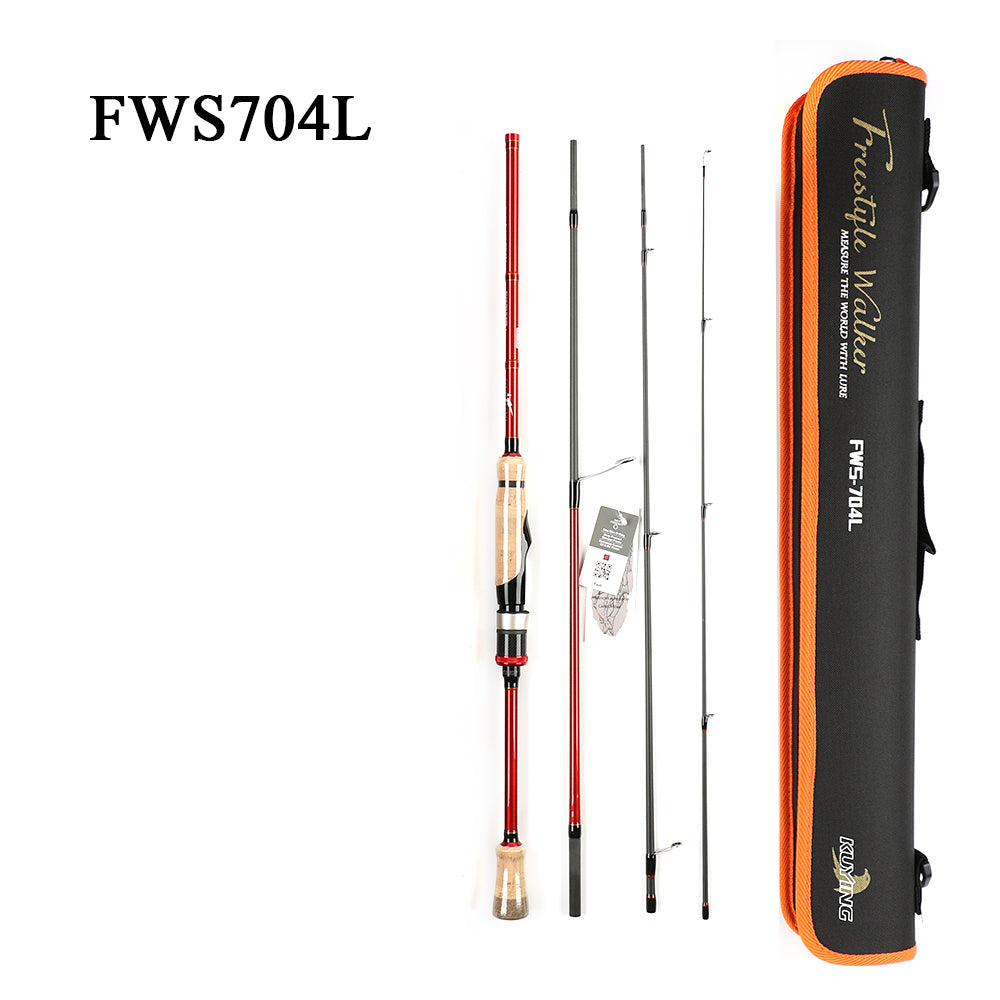 KUYING FREESTYLE WALKER 4 Sections 6‘ 6’9“ 7‘ Lure Fishing Rod Mini Pocket Travel Pole Spinning Casting FUJI Carbon UL M L H